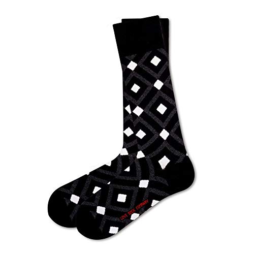 Luxury Organic Cotton Fun Geometric Argyle Dress Socks for Men One Size 7-12.5 - 1 Pair - Mirrors Black2