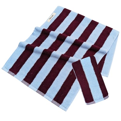 Lacomfy Blue & Red Hand Towels Set of 2 100% Cotton Classical Striped Bathroom Towel Ultra Soft & Absorbent Line Pattern Towels Decorative Washcloth for Kitchen Spa Beach, 14 x 30 Inch by Lacomfy - Used condition - US$23.74