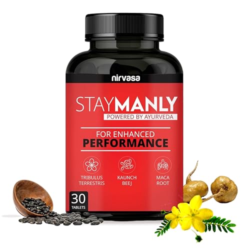 Image of Nirvasa StayManly Tablets (30 Tabs) | Ayurvedic Strength, Stamina & Performance Booster | Boosts Energy, Endurance & Vitality | Tribulus Terrestris, Ashwagandha, Safed Musli & Shilajit- Pack of 1