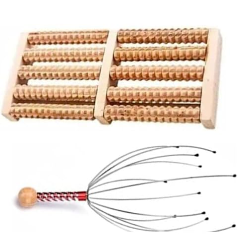 Kit 2 Massageador Para Pés de Madeira Relaxamento Alívio Dor e Capilar Anti Estresse Para Relaxar Co