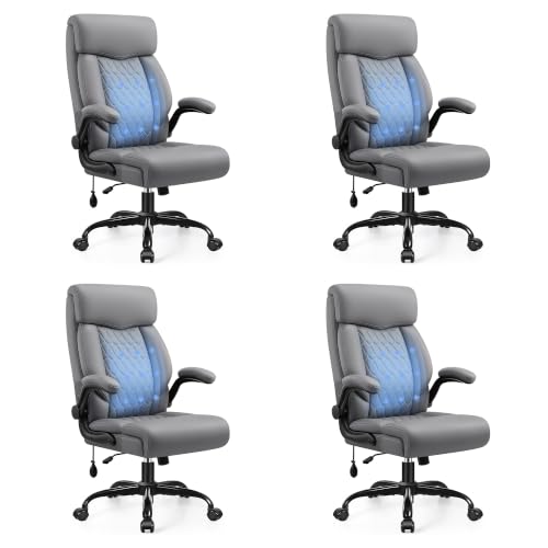 Image of Ergonomic Office Chair with Lumbar Support, Executive Leather Computer Desk Chair with Flip Up Arms & Rocking Function, High Back Big and Tall Comfortable Gaming Chair for Home Office