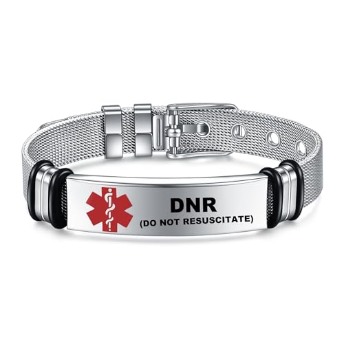 Medical Alert Bracelets for Men, Strong Durable Stainless Bracelet Medical Id Bracelets with Free Laser Engraving,Adjustable Wristband Dual-Side Engraving