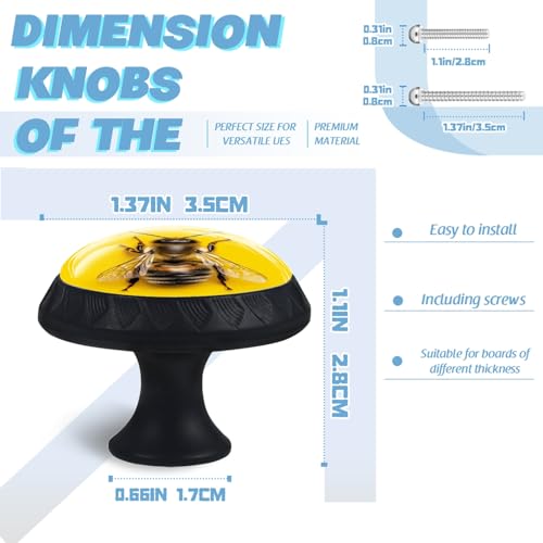 Boutons de placard en cristal abeille jaune avec vis pour meuble et commode - 3