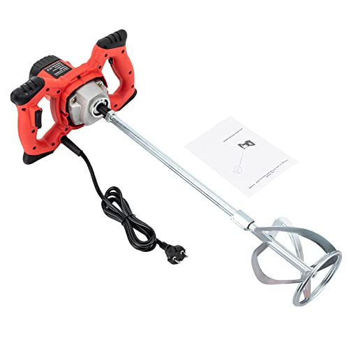 Chynalys Mezclador de mortero de 1500 W, mezclador de concreto portátil, 6 velocidades ajustables 330-930 RPM, solado de hormigón de 2 metros, alambre largo, mortero, hélice de dos pisos en forma de S