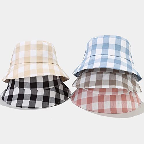 Keky Reversible Plaid Bucket Hats For Men Women Outdoor Spring Summer Fishing Fisherman Sun Cap Foldable (Khaki 02), One Size #TOP3