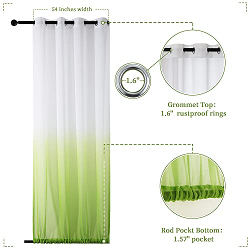 Anjee Ombre Sheer Outdoor Curtains Waterproof For Patio Grommet Top Rod Pocket Bottom Semi Sheer Privacy Drapes With 2 Tiebacks For Gazebo, Porch, Sliding Door, 2 Panels 54 Wide X84 Length, Green #TOP1
