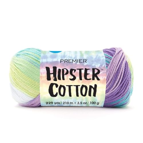 Premier Yarns Hipster Cotton Yarn, Ideal Yarn for Crocheting and Knitting, 100% Cotton and Lightweight Yarn, Machine Wash, Summer Splash, 3.5 oz, 229 Yards