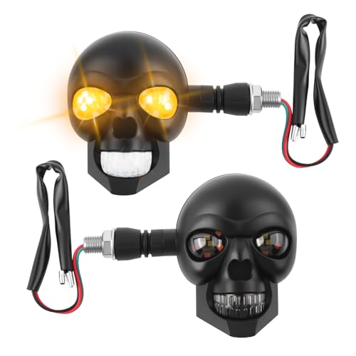 Purthog 2PCS New Skull Head LED Motorcycle Turn Signals,High Brightness 12V Motorcycle Blinkers for Car Decorations & Lighting,Universal M10 Thread Motorcycles Signal Lights