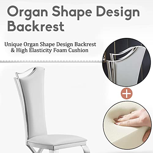 Ssline Modern Luxury Dining Chairs Set Of 6 White Leather Kitchen Dining Room Chair With Silver Mirrored Stainless Steel Legs High-End Upholstered Chairs For Living Room Meeting Room #TOP4