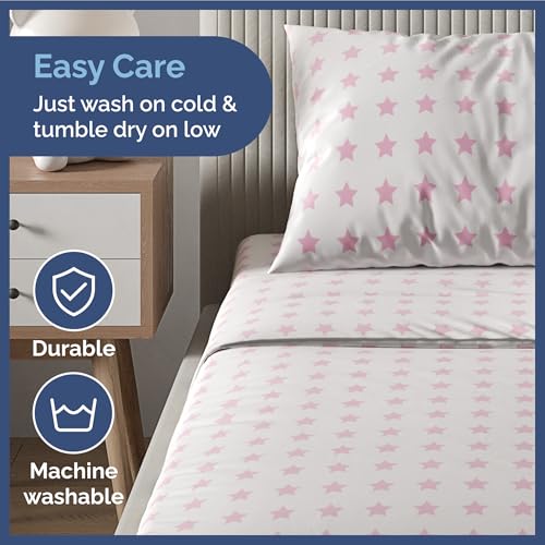 Image of Kids Twin Size Pink Stars Bed Sheets - 3 Piece Kids Pink Stars Sheet Set | Pink Stars Themed Bedding, Ultra-Soft, Cute & Cozy, Breathable & Machine Washable, Bed Set for Boys, Girls & Teens & Cooling