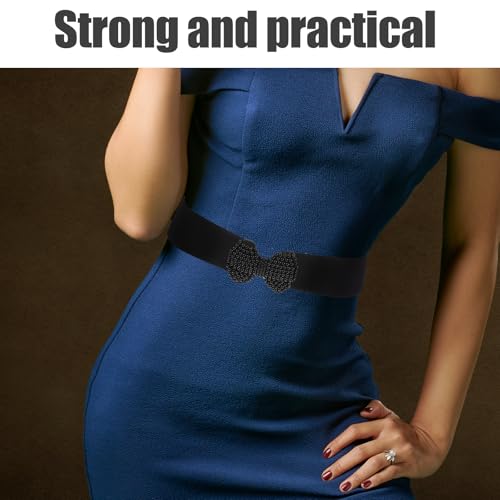 LOGOFUN Stretch Waistband with Pearl Bowknot Elegant Style Elastic Belt Costume Accessories for Women Fashion Dress Supplies - Black 103cm4