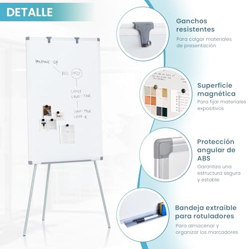 SwanSea Pizarra Blanca con Caballete 60x90cm, Pizarra Magnética con Trípode, Altura Ajustable, para Convenciones y Congresos - imagen 2