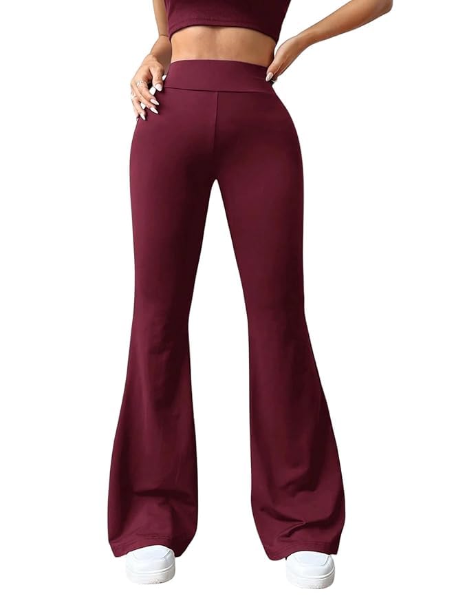 Women's High Waist Flared Yoga Pants | Bootcut Bell Bottom Leggings for Women | Stretchable Tummy Control Workout Gym Yoga Pants-image-31