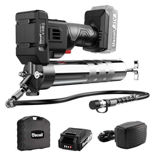 Uaoaii Cordless Grease Gun, 21V Electric Grease Gun w/High Pressure Max.10000 PSI, 14 oz Load, Battery Powered Grease Gun Kit w/ 30" Long Spring Flexible Hose & 2.0Ah Battery & Carrying Case