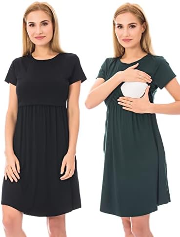 Bearsland Women’s Short Sleeves Maternity Dress Nursing Breastfeeding Dresses with Pockets