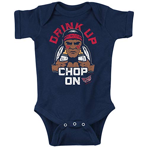 Image of Smack Apparel Atlanta Baseball Fans. Drink Up Chop On! Navy Onesie (NB-18M) or Toddler Tee (2T-5/6T)