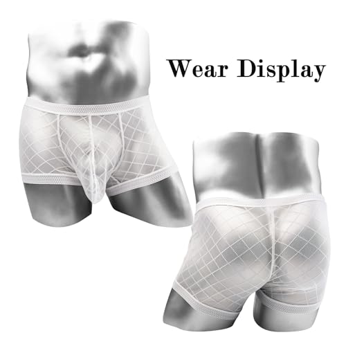 JINSHI Men's Mesh See Through Boxers Briefs,Sexy sheer lace underwear,Bulge Pouch boxer trunk,Ultra-thin2