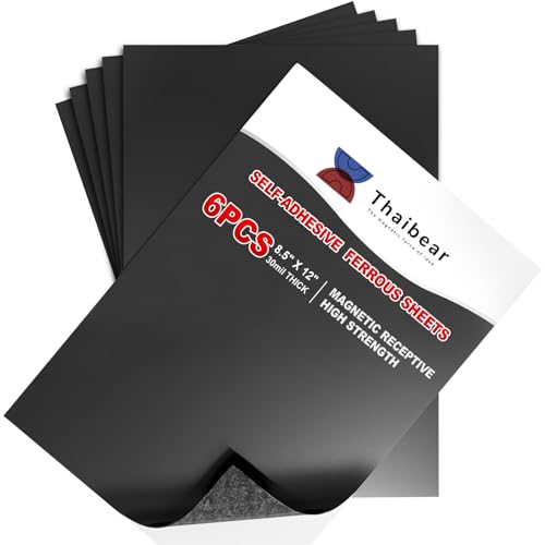 Thaibear Metal Sheets for Magnets, 6 Pack Magnetic Receptive Sheeting with Adhesive Backing, 8.5