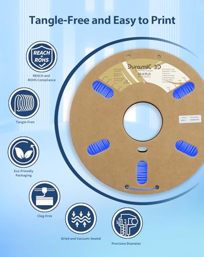 Image of DURAMIC 3D Silk PLA Filament Pure Shinny High Gloss Finish 1.75mm | 3D Printing Filament with Cardboard Spool,No-Tangling Neatly Wound Dimensional Accuracy 99% + /- 0.03mm 1KG Silk Blue