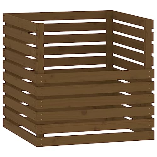 vidaXL Compostador Cubo Contenedor Desechos Cocina Orgánico Jardín Césped Cocina Residuo Patio Bote Basura de Madera Maciza de Pino Marrón Miel