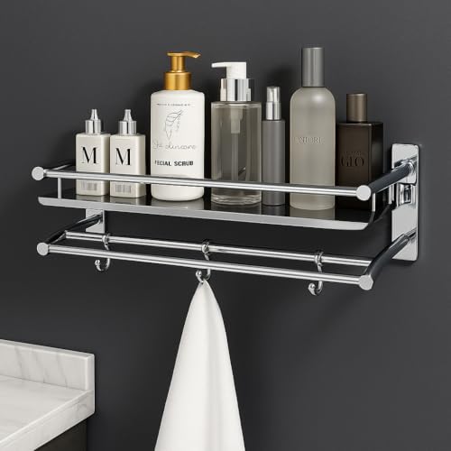 Image of EVANEX 2 Layer Bathroom Shelf | 304 Grade Stainless Steel Wall Mount Bathroom Organizer Rack | Rust Proof Multipurpose Floating Shelf | Wall Shelves | Bathroom Accessories Set