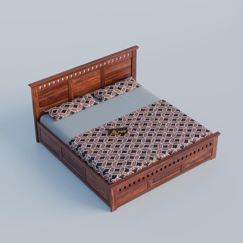 Image of Solid Sheesham Wood King Size Bed with Storage Box | Wooden Double Bed for Bedroom | Kuber Design Double Bed Cot Palang for Home | Rosewood, Honey Finish