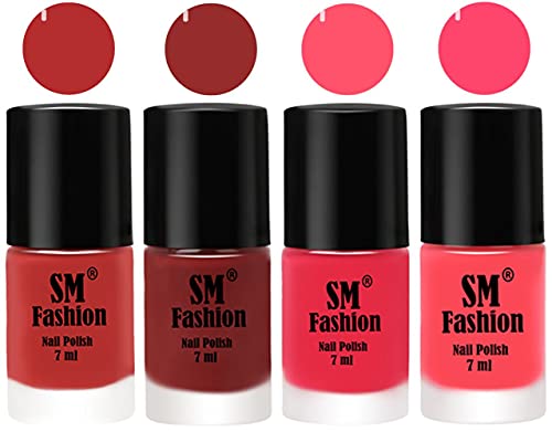 Image of Nail Polish Combo Set (Pack of 4) Quick Dry Gel Finish Nail Paint | Coral Pink ,Jam,Dark Pink,Pink | 7 ml Each