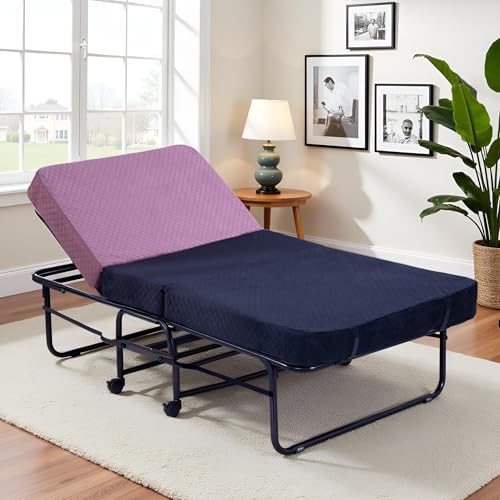 Image of Spacecrafts High-Density Recliner Folding Bed with Mattress | Portable Guest Bed, Space-Saving Lounge Cot | Compact Recliner Guest Bed | Metal Frame with Wheels (3 ft x 6.3 ft) (Pink & Black)
