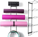 MRZZATA 5-Tiers Porte-matelas de yoga Support mural, rack de stockage en métal pour tapis/roues de yoga, organisateur de rack mural avec 3-Hooks pour la sangle de suspension & Bandes de résistance, salle de yoga/decor de gymnastique maison