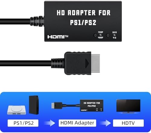 Mcbazel 플레이스테이션 2 & 1용 PS2 to HDMI 어댑터, HDMI 컨버터는 4:3/16:9 화면 비율 스위치 지원, 480p/720p 출력, 플러그 앤 플레이, PS1/PS2 팻 및 슬림과 호환 — 사진 2