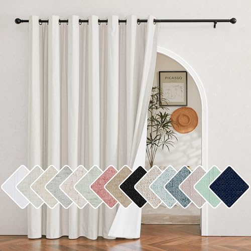 NICETOWN Ivory Vintage Open Linen Weave Flax Thermal Curtains, 100% Blackout Curtains 84 inches Long for Dining Room, Soundproof Window Treatment Drap