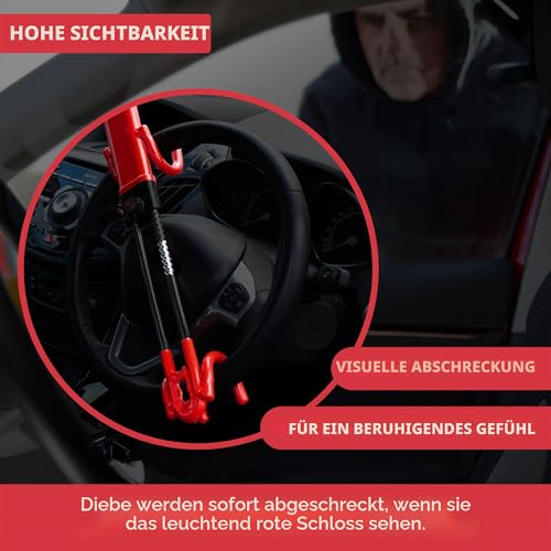 GADLANE Lenkradkralle für Auto - Twin Bar Hohe Sichtbarkeit Abschreckung Lenkradschloss für Auto, Van, Wohnwagen - mit 2 Schlüssel - Diebstahlschutz (Rot)