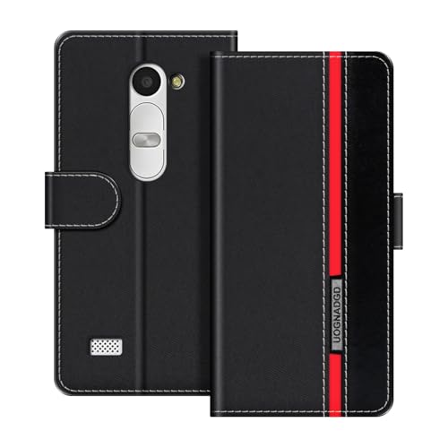 UOGNADGD Leather Phone Case Compatible with LG Leon Flip Wallet Cover with Magnetic Closure, Kickstand & Card Holders, Shockproof Protection (Black)