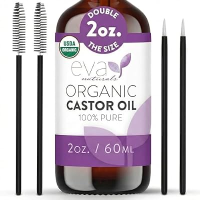 Eva Naturals 100% Pure Castor Oil Cold Pressed for Eyelash, Eyebrow, Hair & Lash Growth, Thicker Brow & Face Serum Drops for Wrinkles, Hydrating & Nourishing Oil for Skin, Lashes & Brows, 2oz