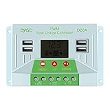 BYGD 10A Solar Charge Controller, Solar Panel Charger Controller 12V/24V, Multi-Function Adjustable Parameter Backlight LCD Display with 4 USB Ports Timer Setting PWM Auto Parameter