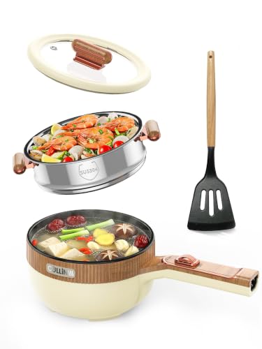 Image of Electric Hot Pot 1.5L Mini Portable Electric Pot Dual Power | Electric Cooking Pot with Saute Frying Functions for Ramen Pasta Steak Eggs Soup for Dorms Small Kitchen Camping RV Travel
