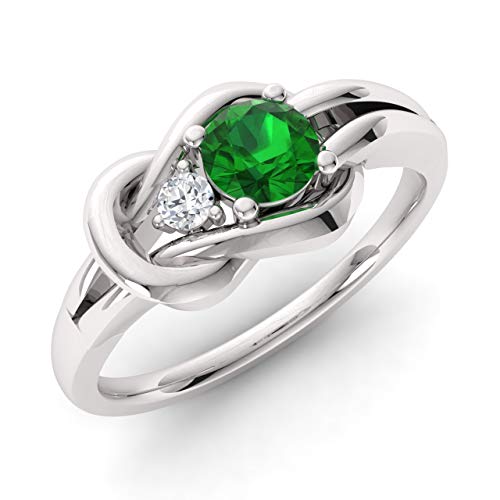 Diamondere Natural and Certified Emerald and Diamond Engagement Ring in 14K White Gold | 0.25 Carat Infinity Knot Ring Size 8