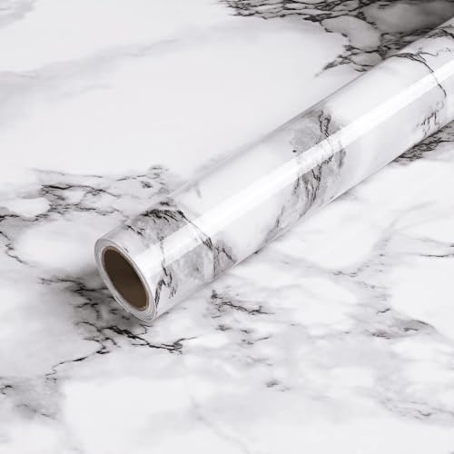 WOO Home Self-Adhesive Wooden Design Wallpaper (24 X 84 Inch) Waterpoof Wallpaper for Wall Decoration, Furniture, Kitchen, Almirah & Wardrobe Lining (2 X 7 sqft | White and Black Marble)