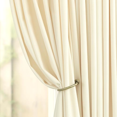 Image of 72 Inch Long Curtains Velvet 2 Panel Soft Lightweight Light Dimming Dining Room Darkening Luxury Living Room Curtain for Girls Bedroom Nursery Off White Darkening Thermal Drapes Length Ivory Off White