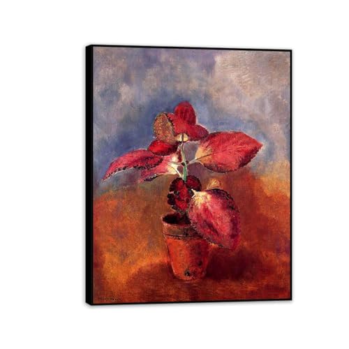 Peinture sur Toile Odilon Redon Bégonia en pot Tableau Cadre Noir 50x40cm