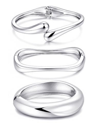 Image of Chunky Gold Bangle Bracelets for Women, Dainty 14k Gold Plated Big Stackable Bangles Set, Trendy Statement Cuff Bracelet Stack Fashion Jewelry Gifts