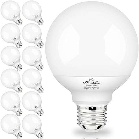 winshine 12 Pack LED Globe Bulb, 4000K Natural Daylight Bathroom Light Bulbs, 60W Equivalent E26 Base, G25 Vanity Light Bulb for Bathroom Makeup Mirror, Bedroom Lights CRI85+, 550LM, Non-dimmable Cover