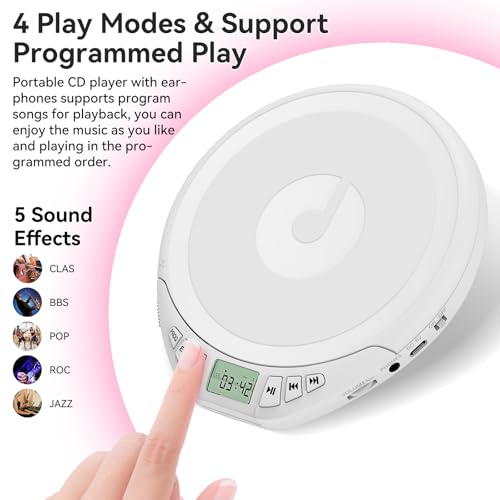 Image of Portable CD Player for Car: Kegaudio with Earphones Anti-Skip LCD Display Personal Disman Disc Player for Car & Sports Supports MP3 WMA PROG & Memory Function