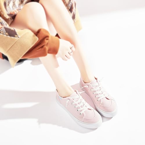 Obtaom Women'S Play Fashion Sneaker Coral Pink Comfortable Walking Shoes Sweet Pink Canvas Slip On Shoes thumb #6