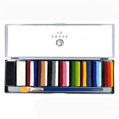 Kraze FX Key Colors Face Paint Palette - 10 Essential Split Cakes Including Black & White - 3/4