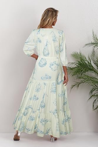 Image of Women Short Sleeve V Neck Floral Print Casual Bohemian Maxi Dresses