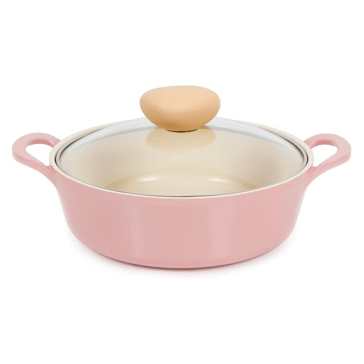 Retro 3qt Covered Cast Aluminum Stockpot with Ecolon Non-Stick Coating 2-QT Low w/ Glass Lid Pink 52422
