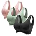 Vertvie Damen Sport BH Racerback Seamless Spitzen Bra Ohne Bügel Komfort Nahtlose Bustier Unterwäsche Oberteiles für Fitness Training Laufen (S, Schwarz+Grün+Rosa)