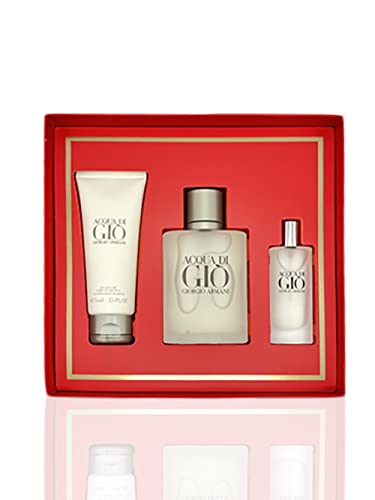 Acqua Di Gio By Giorgio Armani 3 Piece Perfume Gift Set For Men (3.4 Oz Eau De Toilette Spray + 0.5 Oz. Eau De Toilette Spray + 2.5 Shower Gel) #TOP1