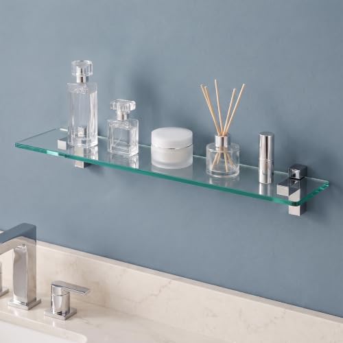 Image of KES Bathroom Shelf Glass 60CM Shower Shelf Wall Mounted 8MM Extra-Thick Tempered Glass with Polished Chrome Bracket, BGS3201S60